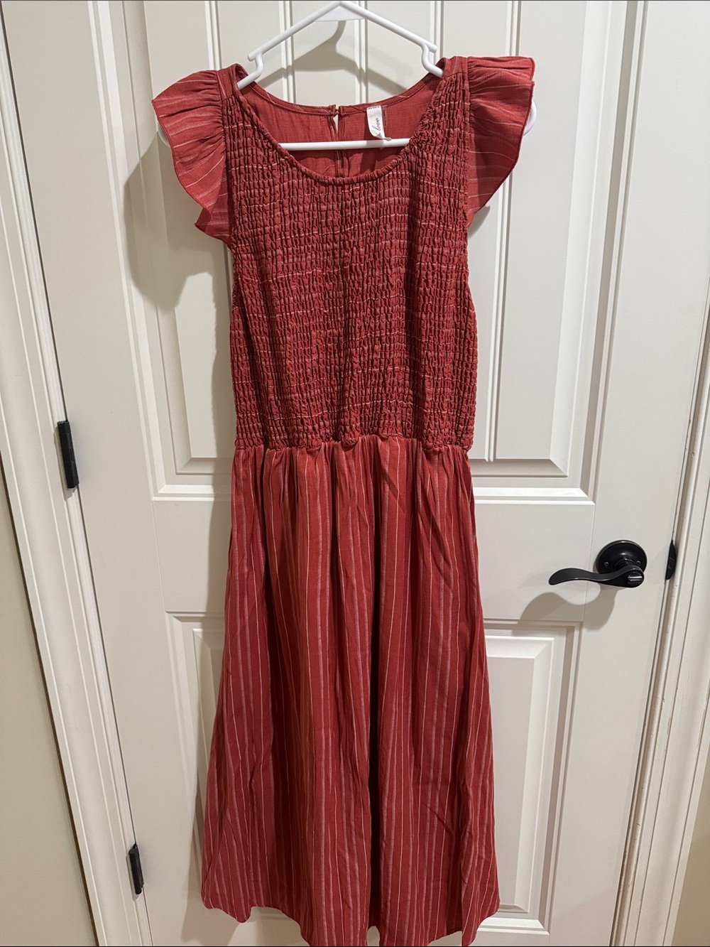 Women's Rust Red Smocked Casual Midi Dress